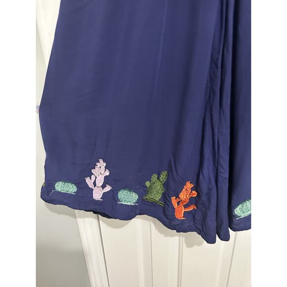 ModCloth X Collectif Akiko Wonder Embroidered Cactus Wide Trousers Pants 0 XS - Picture 4 of 11